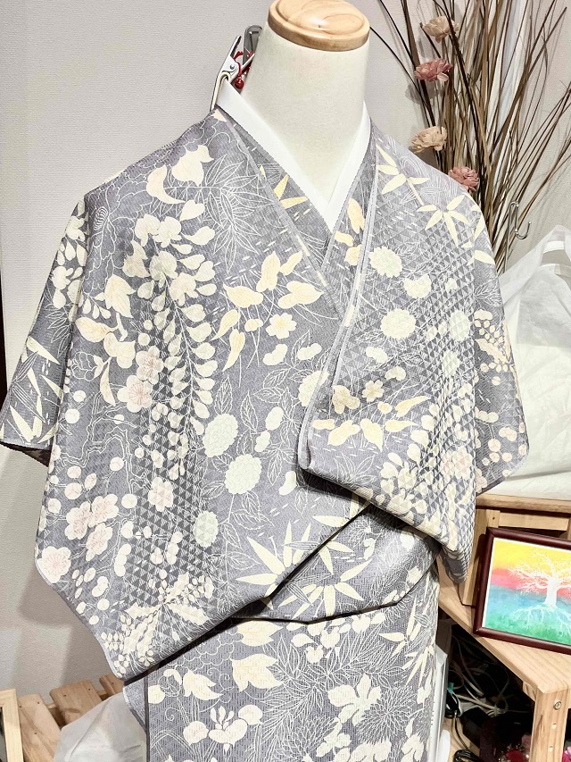 手摺り京友禅単衣小紋　№ｋ－20 美品定価１0万円の品